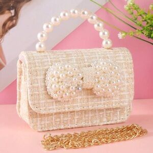 Elegant Pearl Handle Beige Bag